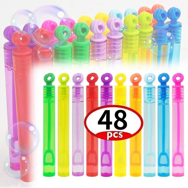 48pcs Colorful Bubble Wands With Bubble Liquid, Wedding Favors Soap Bottle Toys, Suitable For Party, Wedding, Indoor/Outdoor Activities, Bubble Party Gifts