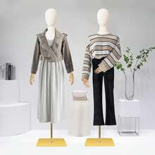 Mannequin Body Female Dress Form Linen Fabric Manikin Torso With Detachable Head Adjustable Height Metal Stand, Two Wooden Hands - Female Two Hands - View 6