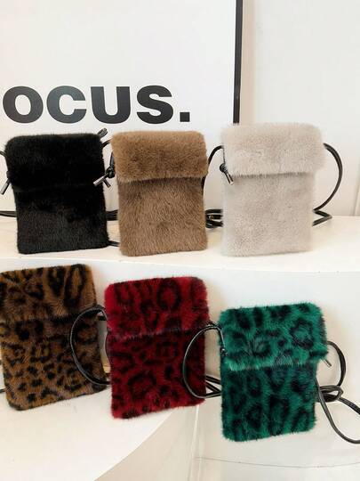 New Fashionable Plush Phone Bag, Casual Versatile Shoulder Bag, Unique Cute Girl Style Plush Flap Long Bag, Autumn/Winter