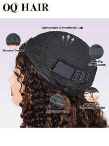 OQ Hair 3 In 1 Half Wig Water Wave Glueless Balayage Highlight Ombre Brown Wear Go Half Wig 180% Density 14-16 Inch Bob 18-28 Inch Daily Wear Drawstring Flip Over Wig - S2/30 - View 10