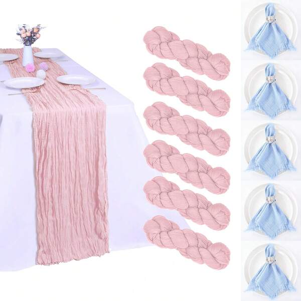 48Packs Cheesecloth Table Runner 10FT Boho Gauze Fabric Table Runner 35 X 120 Inch Rustic Sheer Runner For Centerpiece Wedding Decor Baby Shower Party Boho Table Decoration