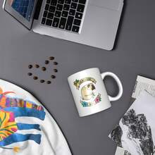1 Piece 11oz Double-Sided "DRAGGIN' " Pug And Floral Pattern Fun Coffee Mug - Christmas, Birthday, New Year Gift, Humorous Gift Suitable For Him/Her/Female/Male, Coffee Enthusiast, Holiday Drinkware, Exquisite Illustration, High-Quality Craftsmanship - 白色 - 查看 6