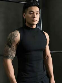 Spring/Summer Slim Fit Asymmetrical Tank Top - Black - View 6