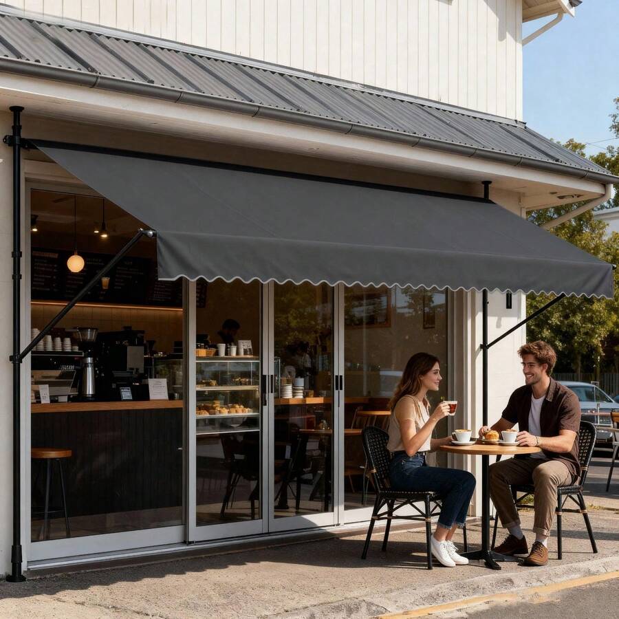 LILIIN Clamp-On Awning For Balcony, 400 Cm Wide - Awning With Hand Crank, Height-Adjustable Balcony Awning Without Drilling, UV Protection, Sun Protection, Weatherproof (400 X 120 Cm, Grey-White/Blue-White/Dark Grey/Light Grey) - Dark Grey - View 1