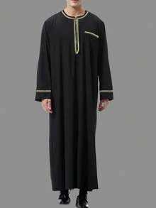 Áo choàng dài tay màu trơn dành cho nam, có khóa kéo và viền vàng, chất liệu nhẹ, thích hợp cho mùa xuân/hè, quà tặng lễ hội Trung Đông/Ả Rập cho bạn bè và gia đình. - màu đen - Xem 12