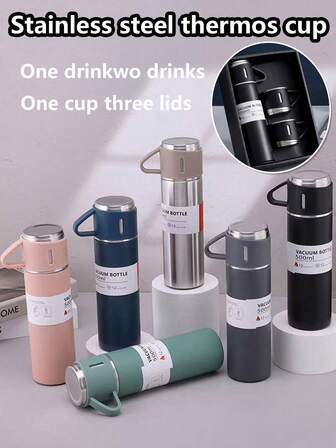 2026 New Arrival: A Winter Mug With Three Lids, Double-Walled Vacuum Insulated Travel Coffee Mug, Stainless Steel Mug, Portable Latte Mug, Travel Water Bottle, Stainless Steel Coffee Pot, Iced Tea Mug, Portable Latte Coffee Mug, Travel Drinking Cup, Double-Walled Stainless Steel Coffee Pot, Stainless Steel Iced Tea Mug