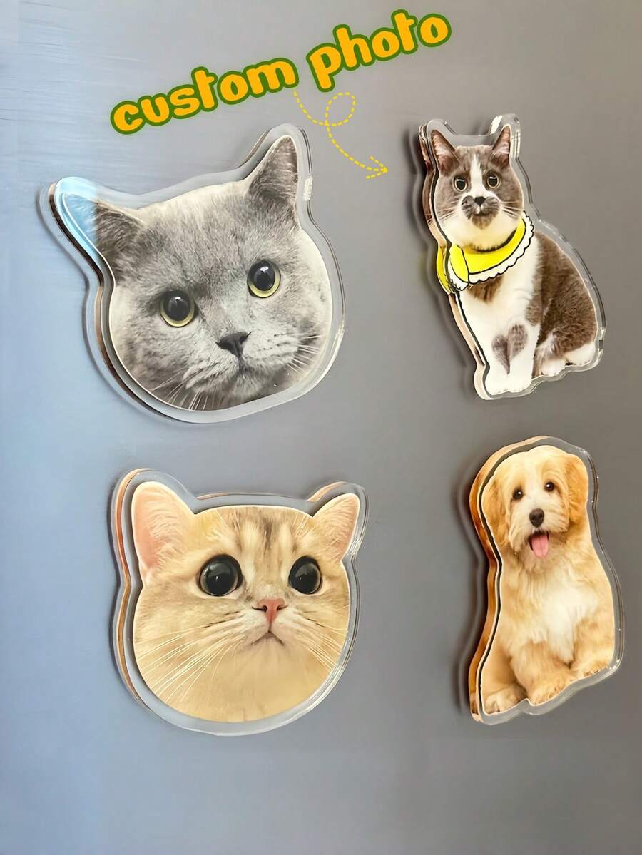 1Pc Custom Pet Acrylic Fridge Magnet, Personalized With Pet Photo, Ideal For Pet Lovers, Home Decor, Christmas - Multicolor - View 1