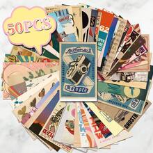 50pcs Vintage Retro Cartoon Poster Set, Creative Design, Matte Finish With English Text, Office Daily Decor, Room Desktop Personalized Decoration - Sets - View 2