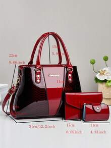 3pcs Women's PU Leather Handbag Set, Elegant Fashion Tote Bag With Coin Purse And Card Holder, Multifunctional Large Capacity Shoulder Bag, Stylish And Unique Design, Multiple Color Options - Burgundy - View 5