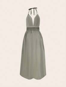 Women's Sexy Solid Deep V Neck Pleated Camisole Dress