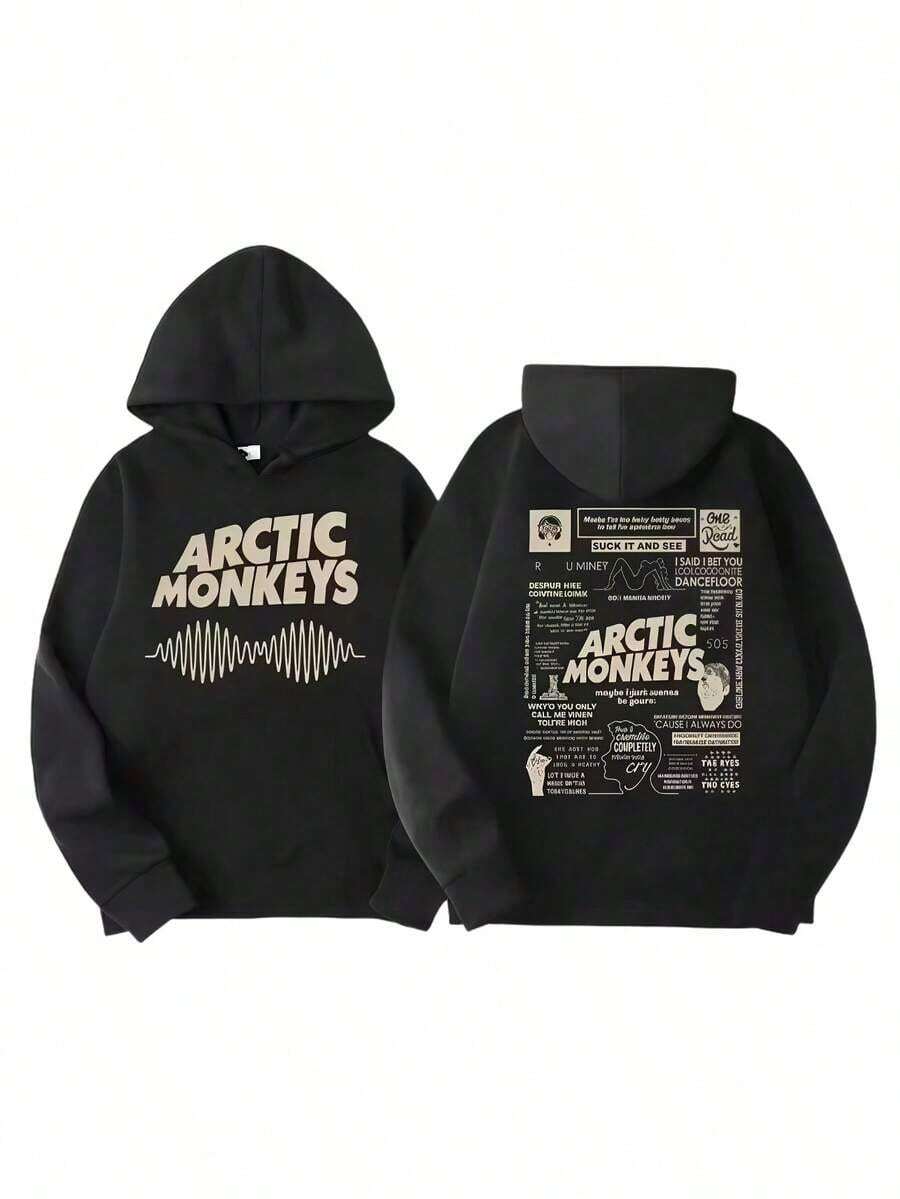 Men's Retro Rock Arctic Monkey Hooded Sweatshirt Hooded Sweatshirt With Music Album PatternHip Hop Large Retro Hooded Sweatshirt2025 - 黑色 - 查看 1