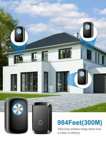 1 套 3*AAA 无线门铃，60 种旋律，5 种音量等级，远距离无线门铃，适用于家庭、客厅、花园、卧室，USB 供电 - 黑色 - 查看 4