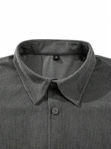 Men's Casual Fashionable Daily Wear Versatile Striped Shirt, Long Sleeve Top - Dark Grey - View 5