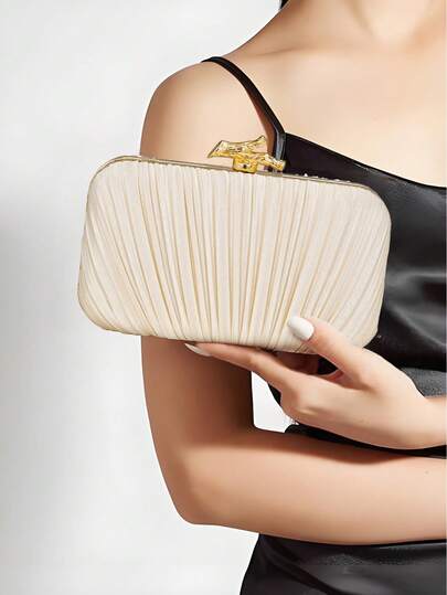 YMI STYLE Luxury Minimalist Pleated Design Satin Box Clutch, Fashionable Tree Branch Design, Glittering Formal Party Bag, Suitable For Formal Parties, Dresses, Weddings, Sequin Dresses, Galas, Comes With Metal Chain Strap, An Ideal Gift For Her