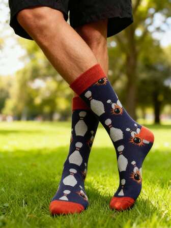 1 par de calcetines de bolos para hombres - Estilo retro, calcetines de bolos divertidos para hombres - Estilo retro, algodón cómodo, transpirables y antiolor, calcetines de bolos retro para hombres - Algodón cómodo, transpirables y antiolor