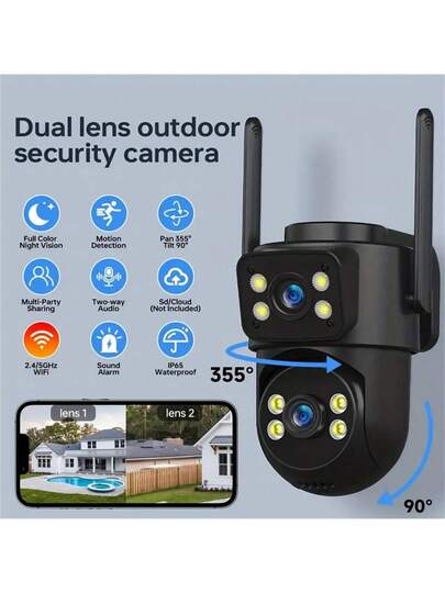 1pc 4MP (2MP+2MP)HD Indoor Outdoor Cameras Security Surveillance, Supports 2.4G/5G WiFi Slimme Monitoring, Dual Lens Screen, USB Power Supply, Two Way Audio,Wifi PTZ Camera, Cctv,Multi Sharing, Night Vision, Motion Tracking, APP Control, Indoor, Outdoor, Office As Monitoring Camera. view 6
