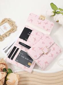 Bow Wallet,Women's Multifunctional Folding Wallet, Fashionable Tower Buckle Coin Wallet, High-Quality Credit Card Storage Bag, Simple And Casual Multi Slot, School Dormitory And Back To School Supplies Bag