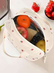 1 Piece Strawberry Print Corduroy Lunch Bag Thermal Insulation Lunch Box Storage Handbag School Cooler Bag Picnic Food Pouch Portable Lunch Bag Thermal Insulated Lunch Box Bento Pouch Dinner Insulation Bag Cute Lunch Fruit Bag Lunch Bags With Pocket ,Multifunctional Waterproof Leak-Proof Adult Lunch Tote Cooler Bag Work Outdoor Camping Picnic - 彩色 - 查看 5