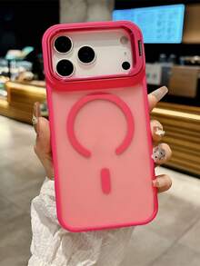 奢华半透明磨砂亚克力磁吸手机壳，兼容 17 Pro Max、Air、16、15、14、13、12、11 Pro Max Plus，支持磁吸无线充电，16 Pro 手机壳，触感舒适，金属镜头支架，防震保护套 - 玫紅色 - 查看 3