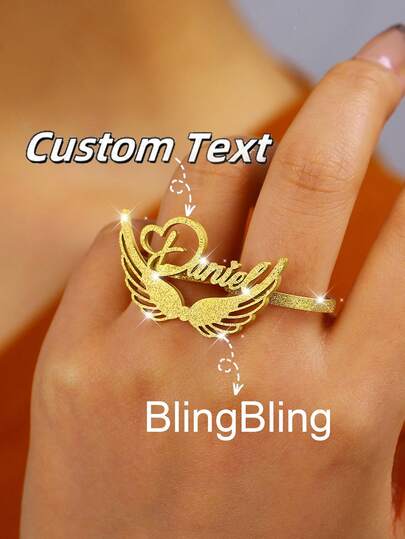 Anillo con nombre personalizado, anillo de pareja ajustable de acero inoxidable con corona de corazón de doble dedo, regalo exquisito de aniversario para ella, regalo del Día de la Madre para mamá