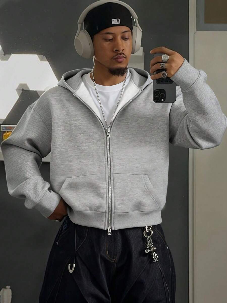 Teens/Youth Boys' Oversized Hoodie Jacket, Casual College Style, Comfortable & Fashionable, Versatile, Soft Fabric, Suitable For Daily Wear, School, Outings, Outdoor Activities, All Seasons, Great Gift - Grey - View 1