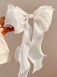 قطعة/قطعتان مشبك شعر بشريط أورجانزا بشكل فراشة، مشبك شعر لطيف بلون أحادي، أكسسوارات شعر للنساء والفتيات، مشبك شعر - الأبيض + الأحمر - مشاهدة 5