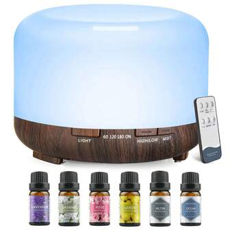 1 st 500 ml träådringsfärgad 5V 2A USB-driven aromaterapidiffusor SQ5, aromdiffusor för eteriska oljor designad med automatisk avstängning (när vattnet tar slut) och 7 färger av atmosfärsljus, levereras med fjärrkontroll, lämplig för rum, kontor, spa, aromaterapidoft