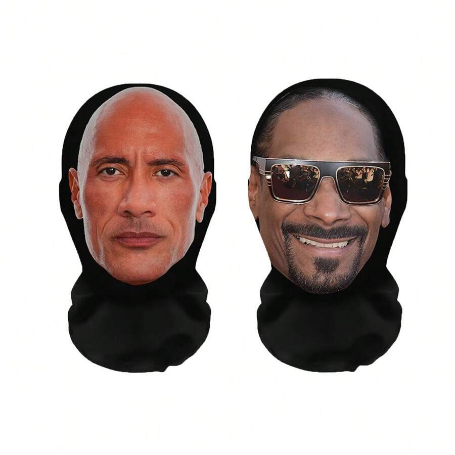 3D Celebrity Full Face Mask | Funny And Humorous Role-Play Costume Accessory | High-Elasticity Polyester Fiber | Breathable Full-Face Cover With Sporty Style | Wind-Resistant For Outdoor Activities And Cycling | Perfect For Costume Parties, Christmas, Halloween And Carnival Celebrations-2Pack - 黑色 - 查看 1
