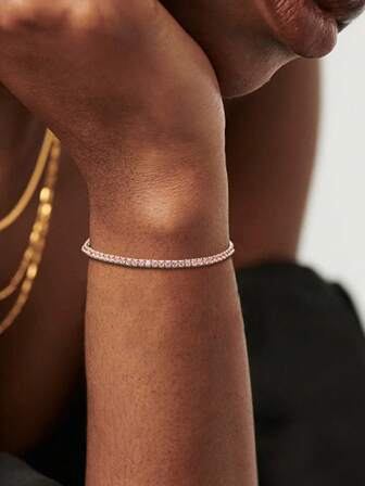 1pc S925 Sterling Silver Bracelet, Adjustable Cubic Zirconia Studded Women's Elegant Jewelry, Gift For Mother/Girlfriend, Minimalist Everyday Wear, Lightweight Luxury Versatile Tennis Bracelet