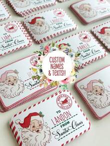 12/24/48 Personalized Christmas Stickers, Pink Santa Claus Name Labels, Happy Holiday Labels, Kids Gift Labels Stickers, Easy Peel Stickers, Gift Wrapping Labels, Christmas Sticker Set, Christmas Greetings, Snack Packaging Stickers (Customizable Text), Holiday Decorations, Personalized Holiday Gift Labels For Boys & Girls, Holiday Envelope Stickers, Cute Christmas Decor & Kids Party Favors, Holiday Calendar - Pink - View 2