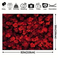 1件装2D平面浪漫红玫瑰情人节背景布，耐用涤纶摄影背景，多用途家居派对装饰，100%涤纶，无需用电，适合一般用途 - 1pcs - 查看 6