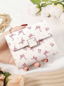 Bow Wallet,Women's Multifunctional Folding Wallet, Fashionable Tower Buckle Coin Wallet, High-Quality Credit Card Storage Bag, Simple And Casual Multi Slot, School Dormitory And Back To School Supplies Bag
