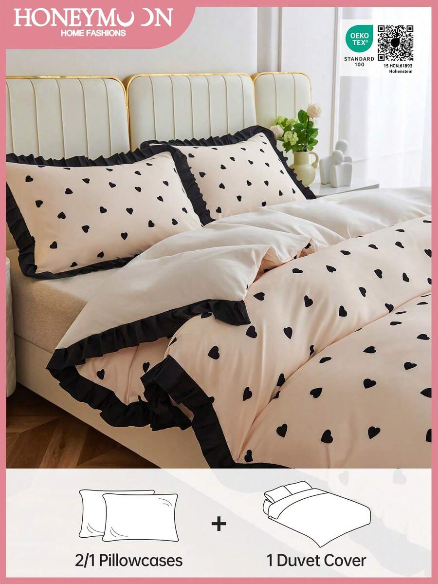 Bộ chăn ga gối đệm phong cách Pháp lãng mạn 2/3 món, Bộ chăn ga gối đệm, 1 vỏ chăn kèm 1/2 vỏ gối, Mềm mại và thoáng khí, Vỏ chăn trang trí xinh xắn sang trọng cho phòng ngủ ký túc xá, Hoàn toàn phù hợp với mọi kích cỡ giường - Nhiều màu - Xem 1