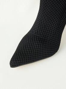 Clariva 秋冬季性感黑色弹力尖头高跟女靴，圣诞礼物 - 黑色 - 查看 5