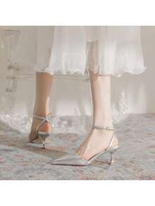 Stunning Fairy Style High Heel Sandals For Women, New Summer Sandals With Thin Heel, Pointed Toe, Closed Toe, Silver With Cross Strap Matching Dresses