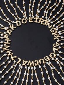 1pc Fashionable & Cute Cheese Design Letter Beaded Pendant Necklace, Elegant & Versatile For Women - Yellow Gold - View 3