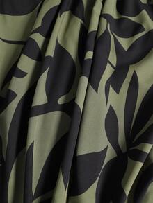 EARO Women's Casual Loose Design Unique Ink Print High-Waisted Skirt, Flattering - Green - View 6