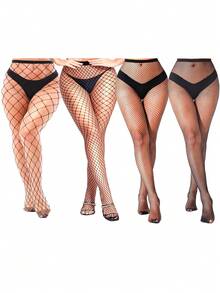 1PC Stretch Fishnet Legging For Women, Full-Length Elastic Construction Moves Comfortably With Your Body - màu đen - Xem 5
