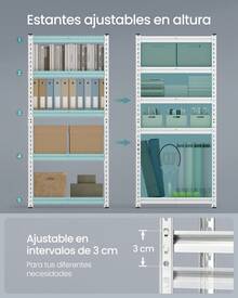 SONGMICS Estantería de Almacenamiento, 5 Niveles, Montaje sin Tornillos, Estantes Ajustables, Plata - Plateado - Ver 3