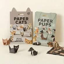 DIY手工动物折纸，猫狗恐龙模型，全新创意折叠套装，可爱猫咪图案折纸工艺套装，附带详细说明，创意DIY桌面装饰，趣味折纸工艺礼品 - 彩色 - 查看 2