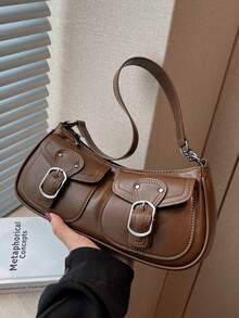 Bolso de hombro versátil y casual de unicolor con estilo retro - Café - Ver 7