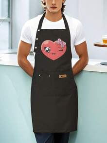 Women'S High Quality Cute Anime Character Apron With Heart & Strawberry Print - Kawaii Japanese Manga Style Cooking Baking Apron, Button Closure & Pocket, Durable Non-Stretch Fabric For Home Kitchen, Themed Events & Gifts (Pink Bow Design), Apron For Women With Pockets, Cute Apron, Kitchen Apron, Women'S Apron With Pocket, Women'S Apron With Pockets, Apron, Pink Apron, Waitress Apron, Fun Apron, Apron Pictures, Character Aprons, Apron + Hand Wipe, Womens Graphic Aprons - 黑色 - 查看 6