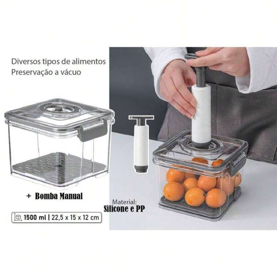 Pote Hermético Alimentos Vácuo 15L Conservação Tampas Organizadora Geladeira Despensa Cozinha Cinza - 2500ml - Visão 1
