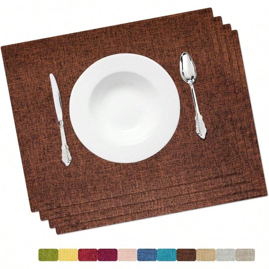 Placemat Set-Washable Place Mats For Parties Elegant Table Mats For Kitchen Table Set Of 4 Dining Table Placemats Heat-Resistant Cloth Placemats For Indoor And Outdoor 13x19-Brown - Brown - View 1