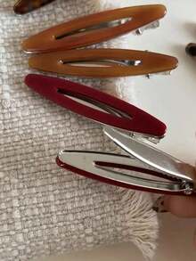 2pcs/Set Acetate Hair Clips Hollowed Oval Geometric Barrettes Side Pins Hairpin Women Hair Accessories Claw Clips, School Stuff, Head Accessories - 卡其黃 2 件/套 - 查看 4