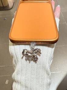 1pc Alloy Horse Pendant/Charging Port Dust Plug/Decorative Charm, Compatible With IPhone/Type-C - Multicolor - View 1