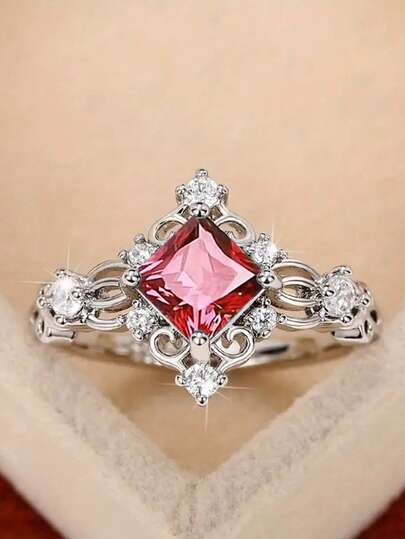 1 件时尚方晶锆石戒指，适合女士结婚订婚派对周年纪念珠宝情人节礼物
