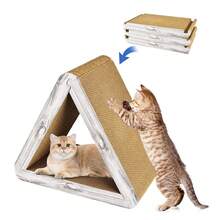 1个纸板猫抓板，猫薄荷抓板，可组装成三角形猫屋，六面可用，室内猫家具保护