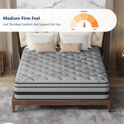 10/12/14 Inch Queen Hybrid Mattress With Cooling Gel Memory Foam & Zoned Pocket Coils - Pressure Relief & Motion Isolation, Breathable Bed In A Box, Medium-Firm Support, Cooling Technology For Hot Sleepers, Spinal Alignment, No Battery/Electricity-Free, Ideal For Couples & Heavy Sleepers, Durable Construction, Sleep Comfort, Supportive Sleep, Medium Firmness, Highquality Materials, Hot Weather Sleepers, Memory Foam Mattres, Mattres Double Bed, Mattres Single, Queen Size Mattress, King Size