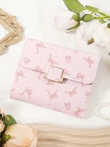 Bow Wallet,Women's Multifunctional Folding Wallet, Fashionable Tower Buckle Coin Wallet, High-Quality Credit Card Storage Bag, Simple And Casual Multi Slot, School Dormitory And Back To School Supplies Bag